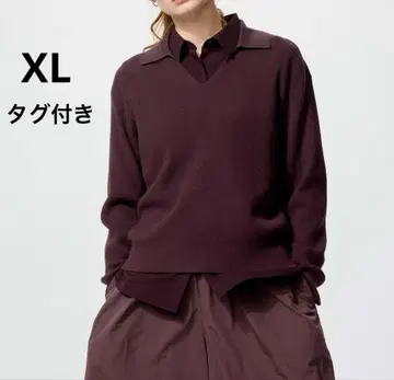 유니클로 워셔블 니트 리브 폴로 스웨터 XL 와인 택 포함