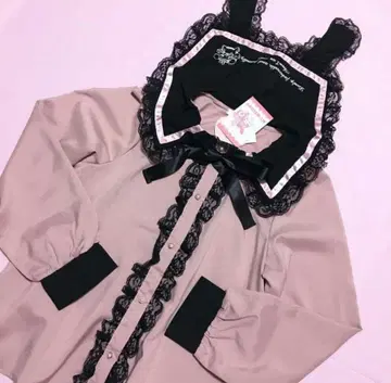 마이멜로디 토끼 귀 블라우스 핑크 블랙 지뢰계 majoretty