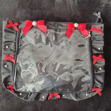 이타백 A4 프릴 토트백 리본 블랙 레드