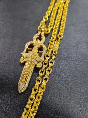 22k 코팅 대거 크로스 & 페이퍼 체인 45cm 가공 가능