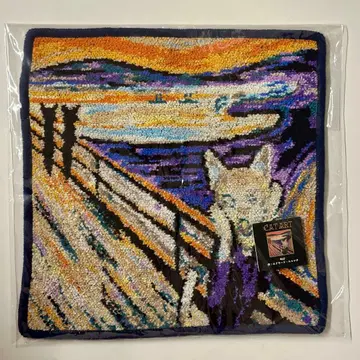 고양이 손수건 핸드 타월 뭉크의 절규 셔닐 직조 고양이