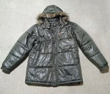 그린 카키 다운 자켓 후드 부착 남성용 L 사이즈