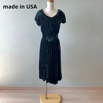 70s 빈티지 USA제 반팔 벨벳 플레어 원피스 드레스 N11O