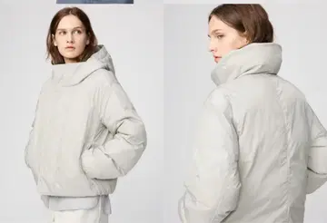 아이보리 유니클로 퍼프 테크 후드티 자켓 L 사이즈