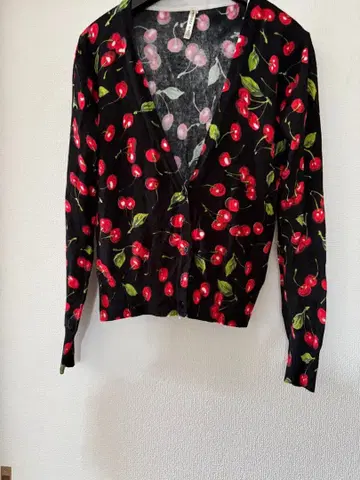 로카빌리 Lora Fabian 체리 패턴 긴팔 가디건
