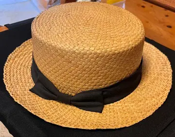 베이지 밀짚모자 캉캉 모자 블랙 리본 포함