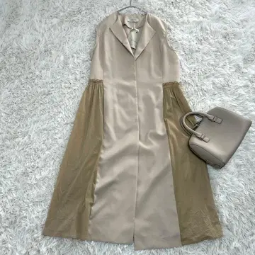 택 포함 새상품 ACUTA 롱베스트 봄옷 A라인 베이지 F