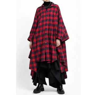 [새상품급] gomme(고무) 변형 오버 와이드 체크 셔츠/원피스/레드