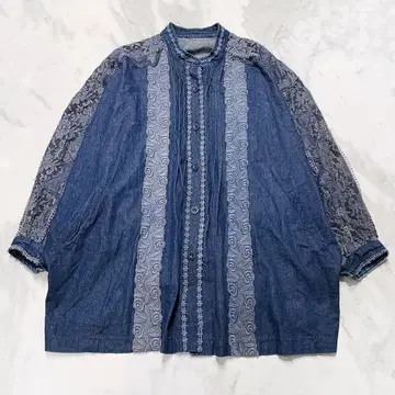 vintage 헤포코 선생님 장미 레이스 리본 데님 원단 자켓