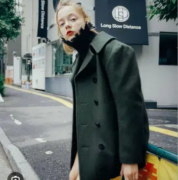 PERVERZE 울 더블 브레스트 피코트 올리브 그린