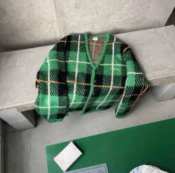 Ciatre 그린 체크 무늬 니트 가디건