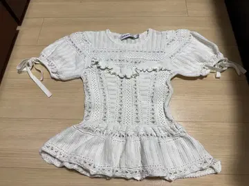 self-portrait 프릴 반팔 니트 화이트