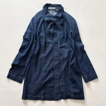 미사용 자라 데님 미니 원피스 긴팔 리본 보타이