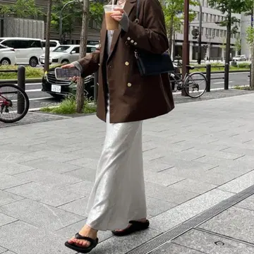 DOUDOU 라메 바이어스 머메이드 스커트 미사용 택 포함