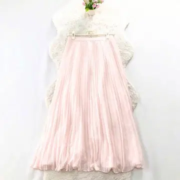 셀프 포트레이트 플리츠 스커트 쉬폰 벚꽃색 봄 컬러 핑크 4