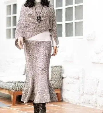 SPECCHIO 셔틀 플리츠 에스카르고 스커트 판초 케이프 셋업