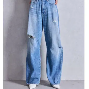 제이다 하이웨스트 GG Stitch 배럴 레그 데미지 데님 팬츠