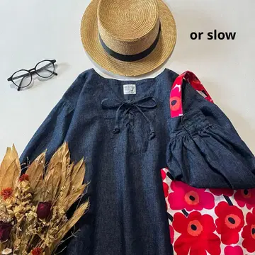 c242* 오어슬로우 코튼 린넨 볼륨 소매 레이스업 리본 셔츠