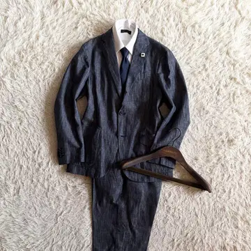 [ 새상품급 ] LARDINI 신규 로고 인디고 플랙스 코튼 수트 46