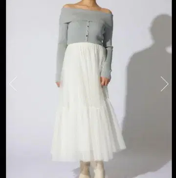 rienda 오프숄더 튤 도킹 원피스