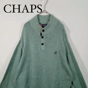 CHAPS 민트 그린 버튼 달린 스웨터 헨리넥 하이넥 L
