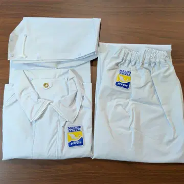 미사용 새상품 마린 엑셀 우비 M 화이트 상하의 세트 카파 어업 수산업