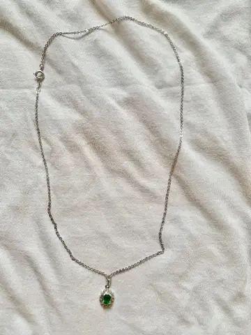 천연 에메랄드 컷 그린 스톤 목걸이