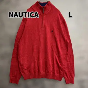 노티카 니트 L 빨간색 하프 지퍼 하이넥 자수 로고 스웨터 [ 8660