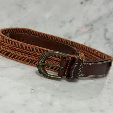 BOSS vintage Leather 메쉬 벨트 천연 가죽 브라운 뜨개질