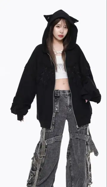 REFLEM 고양이 귀 지퍼 후디