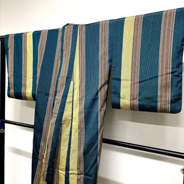 코몬 세로줄 아이를 가진 세로줄 청록색 톨 사이즈 기모노 022tz