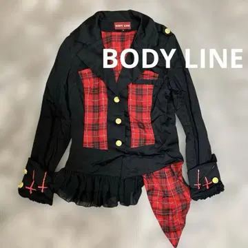 BODY LINE 빨간색 체크 무늬 아지메 자켓 코트