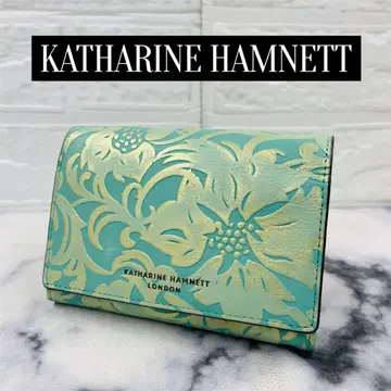 [미사용] 캐서린 햄넷 이단 접이식 지갑 가죽 골드 플라워 그린