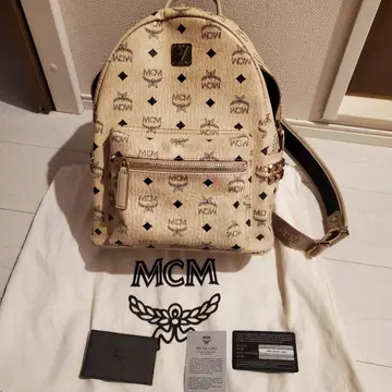 MCM 로고 프린트 베이지 백팩