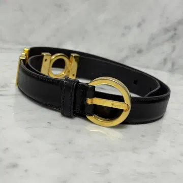 Ferragamo 살바토레 페라가모 벨트 천연 가죽 골드 블랙