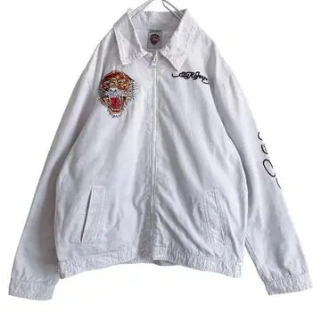 해외 구제 의류 자수 호랑이 타이거 소매 로고 긴팔 자켓 블루종 화이트