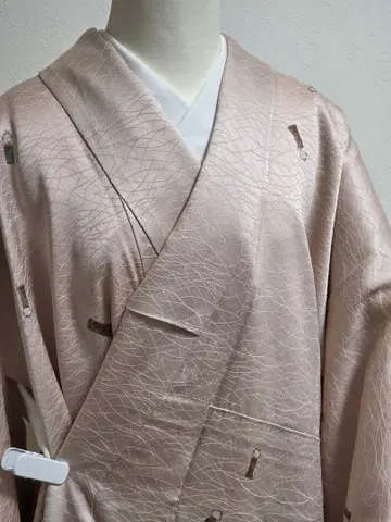 코몬 기모노 벚꽃색 코케시 패턴 아와세
