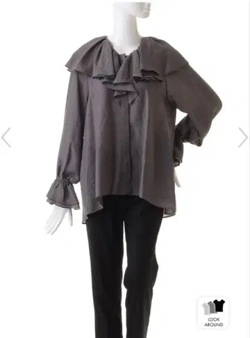DEPARIELLE 프릴 쉬폰 블라우스 그레이 USED