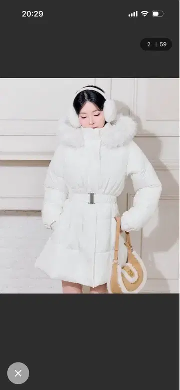 olive des olive 화이트 다운 자켓 후드 벨트 포함