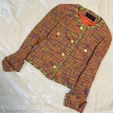 유키토리이 트위드 노카라 자켓 골드 버튼 9호 M 상당