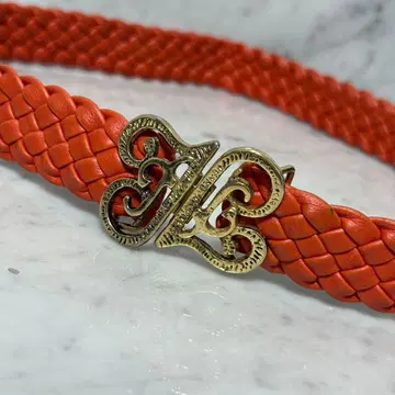 빈티지 벨트 인트레차트 메쉬 벨트 오렌지 천연 가죽