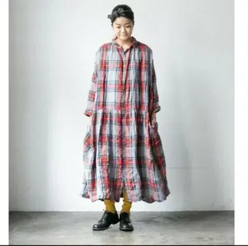 이치 앤티크스 린넨 타탄 체크 셔츠 드레스
