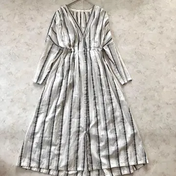 제나 에스파스 멜베유 롱 셔츠 원피스 라메 스트라이프 M