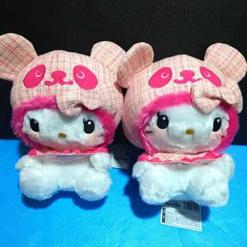 팬더 헬로키티 가슴 두근 트위드 초BIG 봉제 인형 2체 세트