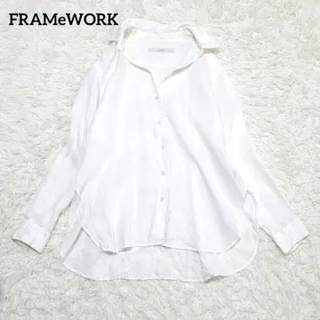 새상품급 프레임워크 긴팔 프렌치 린넨 셔츠 화이트 오버 사이즈 린넨