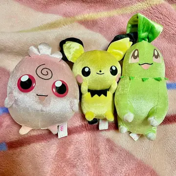 포켓몬 펄 컬러 봉제 인형 [ 푸딩/피츄/치코리타 ] 3체 세트