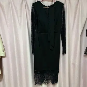 디지 스토어 블랙 레이스 슬리브 타이트 드레스