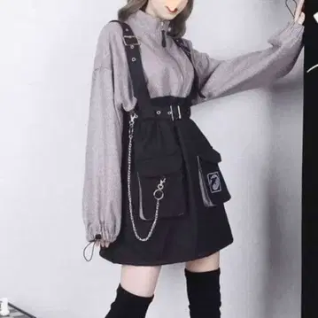 양산형 스트릿풍 멜빵 스커트 셋업