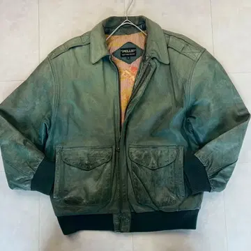 PELLE NY 레더 봄버 재킷 그린 M