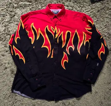 70s 80s Brooks&Dunn 파이어 패턴 버튼 다운 셔츠